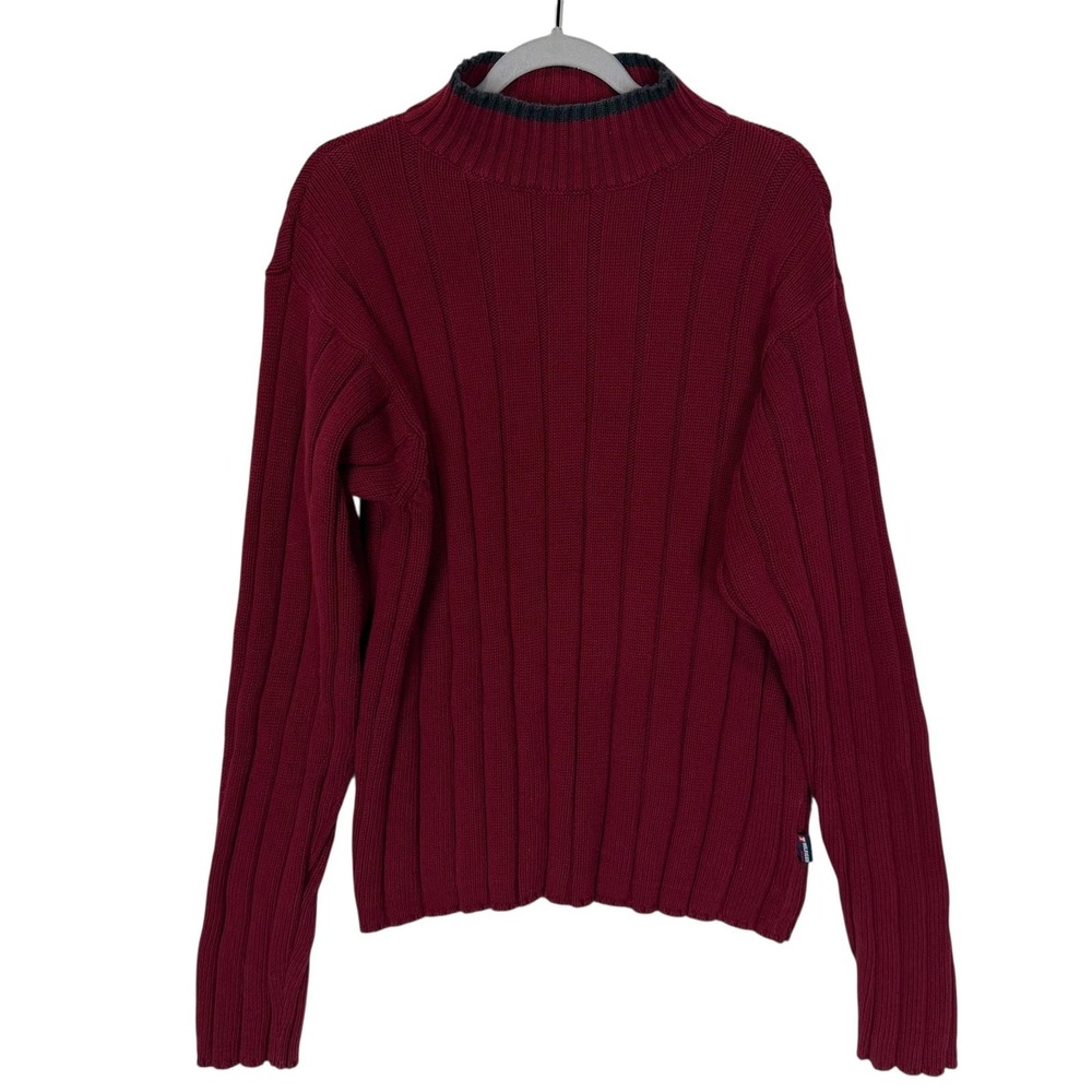 Tommy Jeans Sweater Mens Extra Large Burgundy Ribbed Knit Mock Neck Pullover